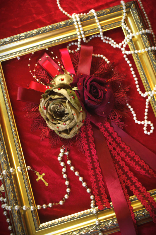 Rose dorée et rouge headpiece